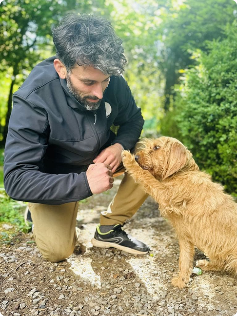 Un homme en interaction avec un chien